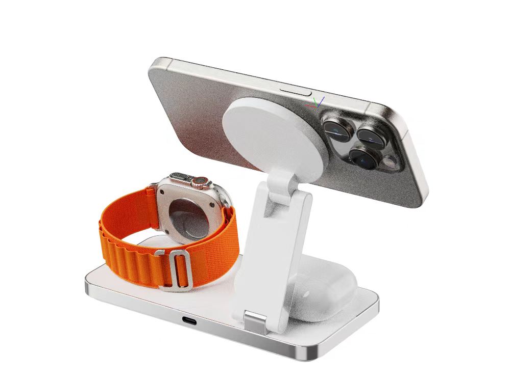 3in1 Folding Aluminum Wireless Charger Portable Magnetic 15W Fast Wireless Charging Pad for iPhone iWatch etc