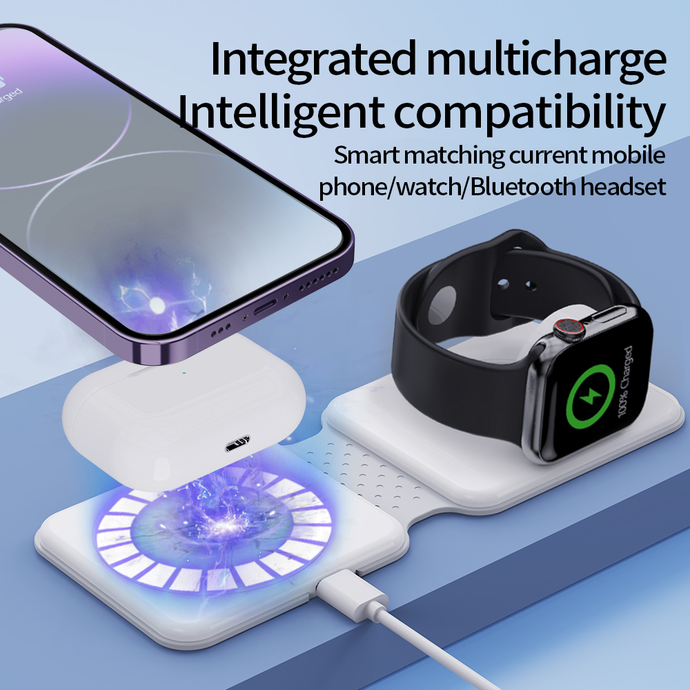 Multi Magnetic Wireless Charging Stand Universal 2 in 1 Foldable Wireless Charger for Apple Watch, AirPods and Phones