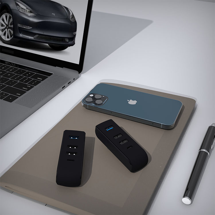 Glovebox USB Hub Ports for Tesla Model 3 Model Y USB Hub Adapter Charger with 3 USB and 1 Type C