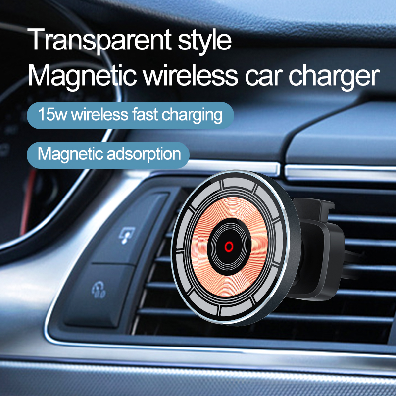 Transparent Hot Selling Strong Power Magnetic Wireless Car Charger For iPhone Mount Holder 15W Fast Charging Car Charger