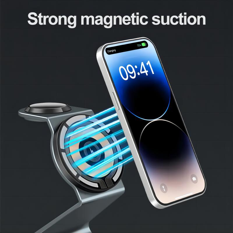 Factory Direct New Metal Transparent 3 in 1 Wireless Charger Station Multifunctional 15W Magnetic Wireless Charger Stand Holder
