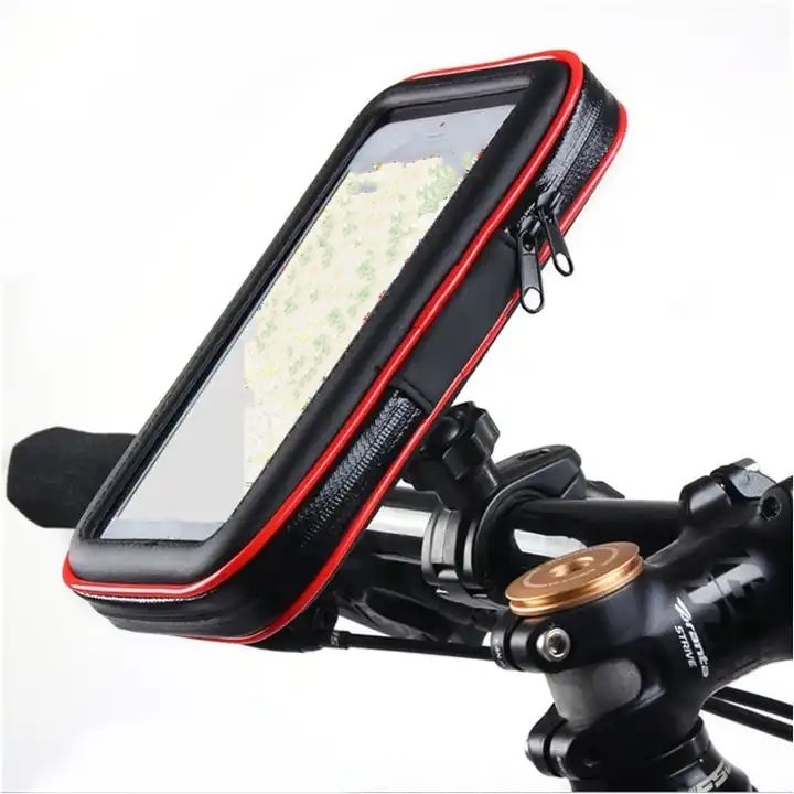Bicycle Front Handlebar Bag Cycling Rainproof Touch Screen 360 Degree Adjustable Bike Phone Bag with Bottom Cable Entry