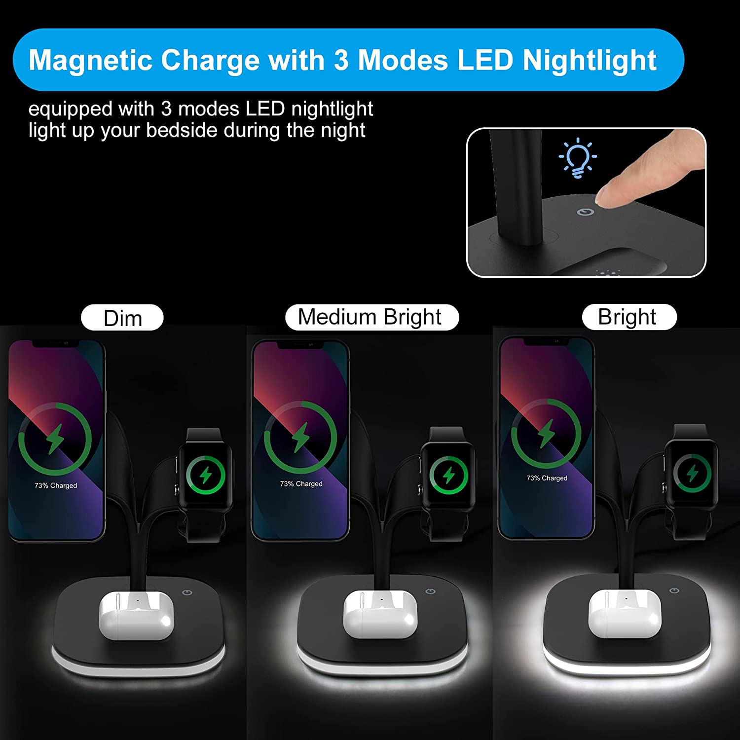 Smart multi 15W magnetic wireless mobile charging holder station for iphone,airpods,iwatch