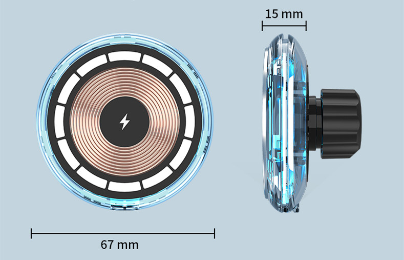 Unique car charger air vent mount transparent magnet mini 15W magnetic for apple charger with LED lights