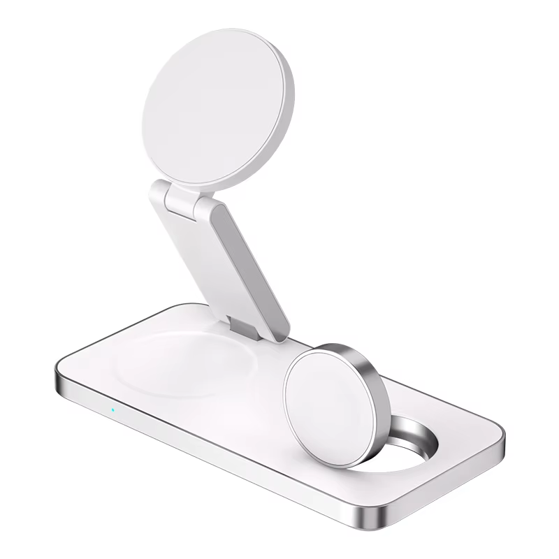 New Aluminum Alloy Magnetic Wireless Charger Stand Up Fast Wireless Charging for iPhone 3 in 1 Wireless Charger Station