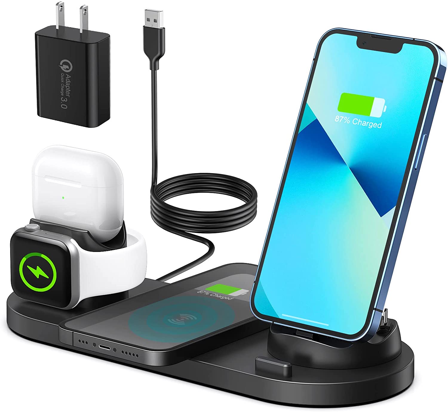 Smart all in one 15w wireless charging pad with iwatch and iphone stand