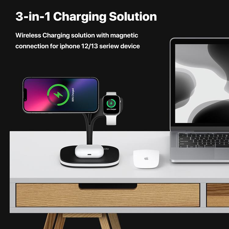 3 in 1 15w fast charge magnetic wireless charger stand for iphone,airpods,iwatch
