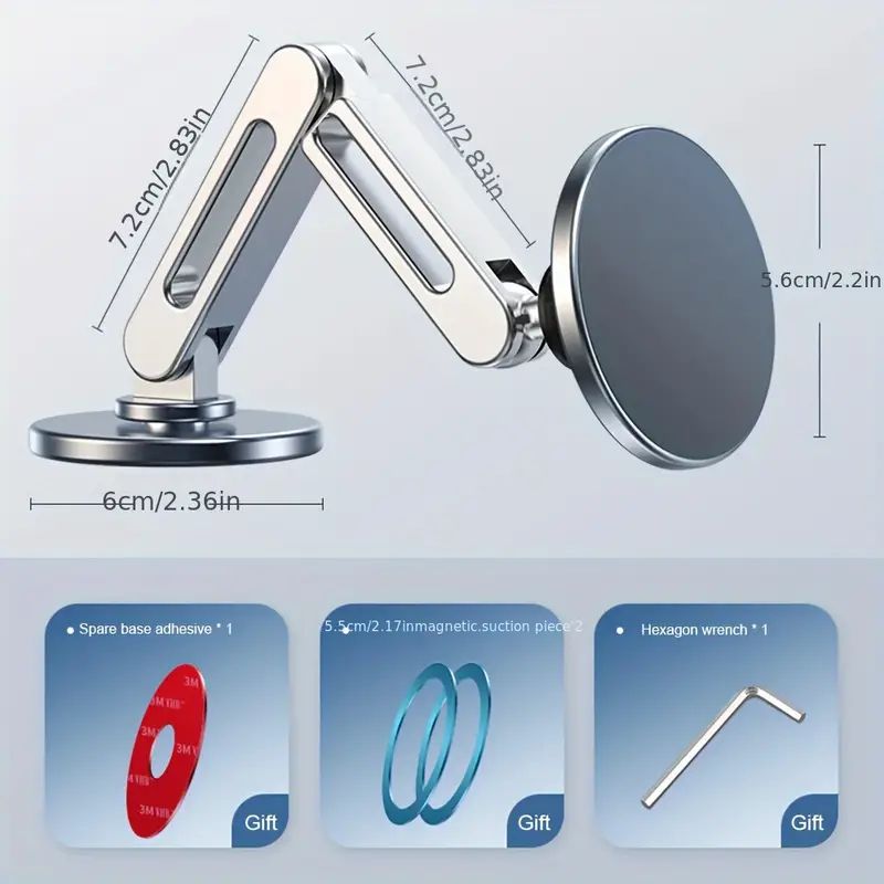 Car Metal Bracket, Foldable Phone Holder Magnetic Suction Mobile Phone Holder with 360 Degree Rotating Aluminum Alloy
