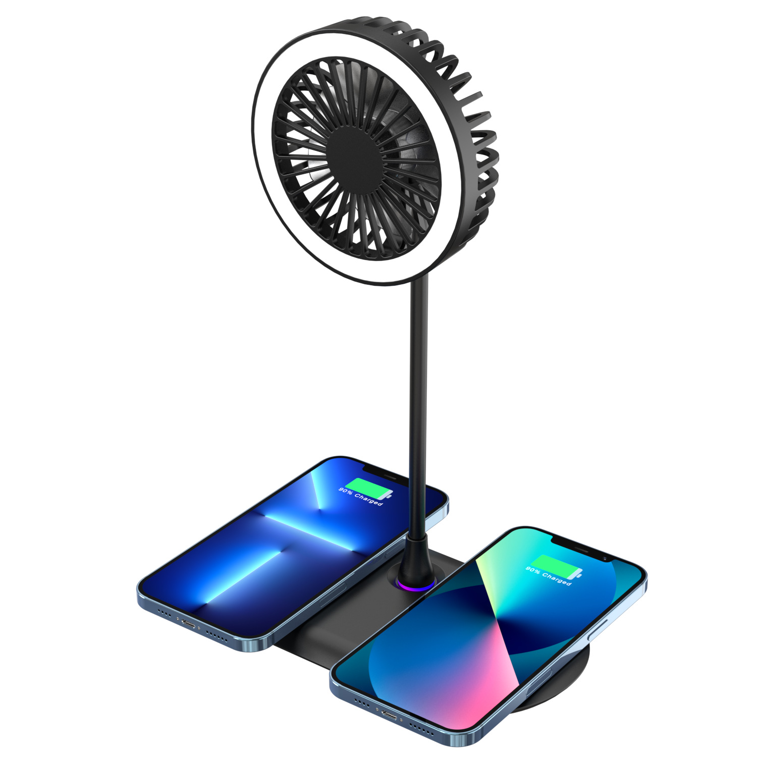 3 in 1 LED Lamp Wireless Charger with Fan, Foldable Table Mini Fan Lamp Dual Wireless Mobile Cell Phone Charger Stand