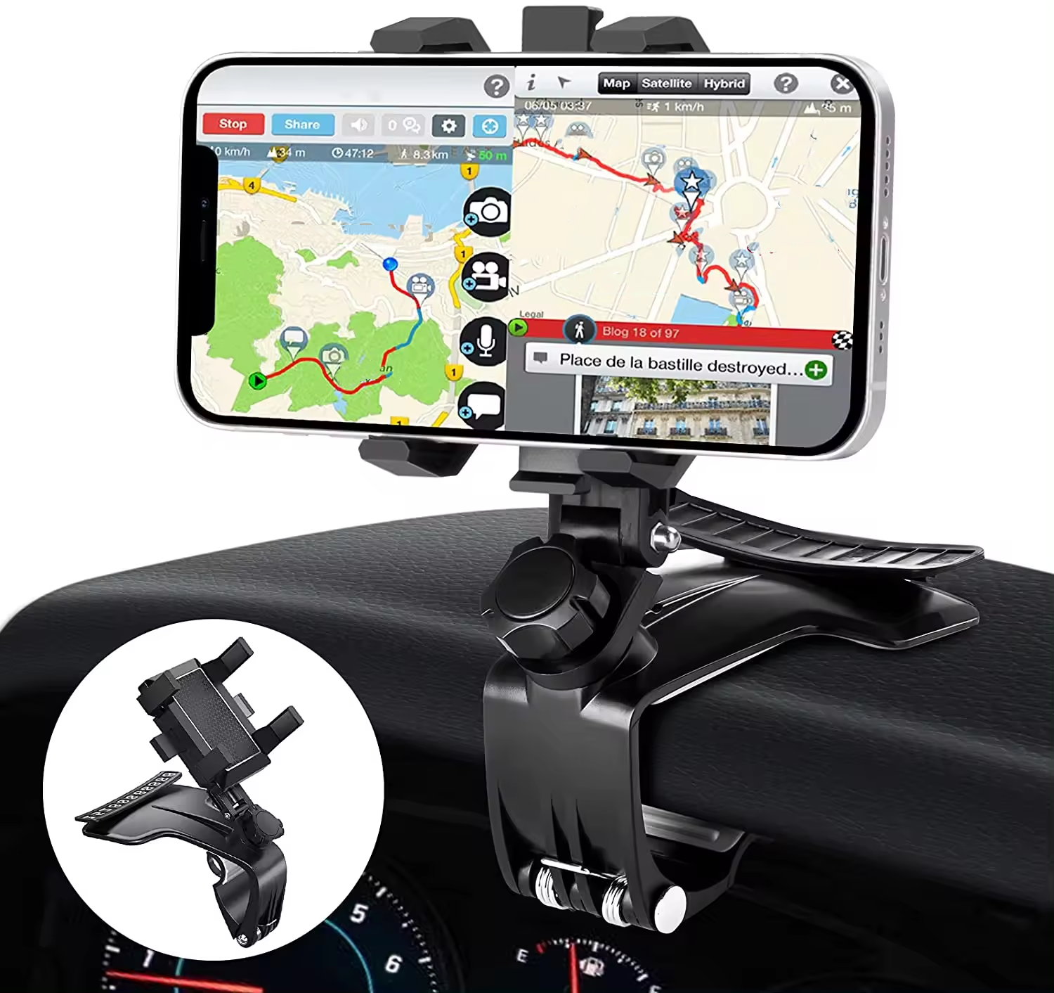 Car Phone Holder Clamp Multifunction Car Dashboard Holder 360 Degree Adjustable Car Mount Bracket Clip with Phone Number Plate