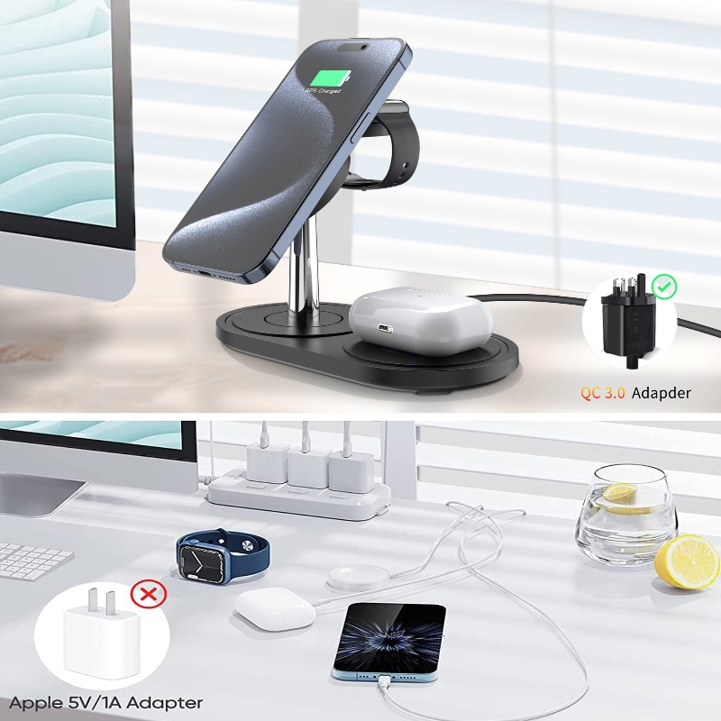 Cellphone Multifunctional Wireless Charger Magnetic Double Coil 3 In 1 Wireless Phone Fast Charging Holder