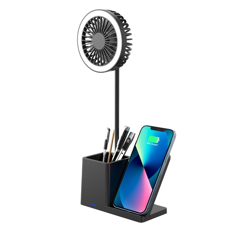 Competitive price smart LED lamp wireless charger with fan 4 in 1 15W fast wireless charging with eye protection desk lamp fan