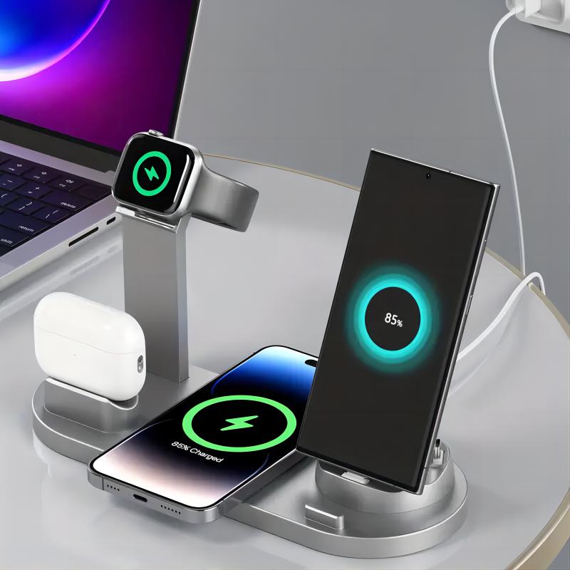 6 In 1 15W Fast Charging Stand Charging Dock Earphone Watch Mobile Phone Smart Wireless Charger for iPhone Samsung Android