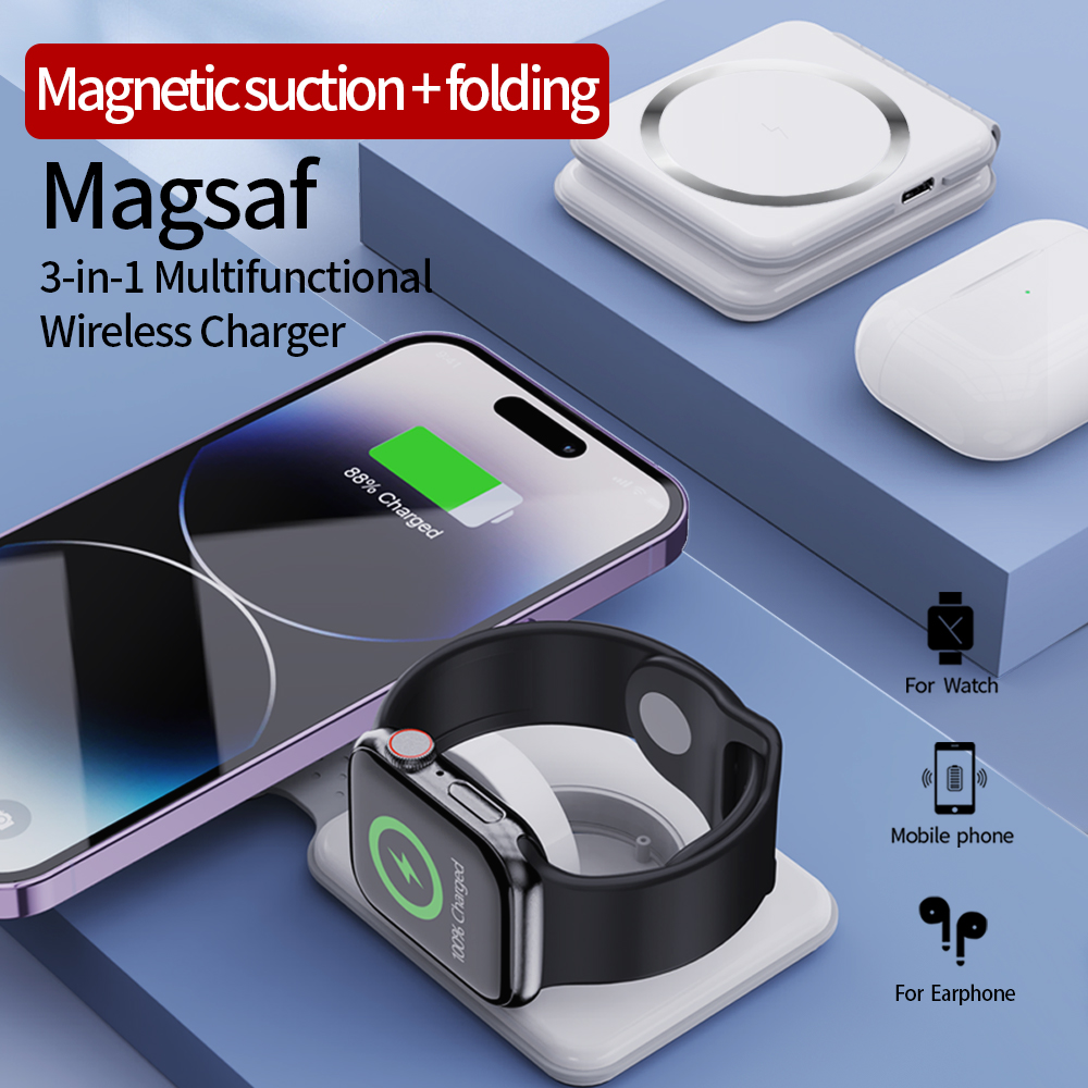 Multi Magnetic Wireless Charging Stand Universal 2 in 1 Foldable Wireless Charger for Apple Watch, AirPods and Phones