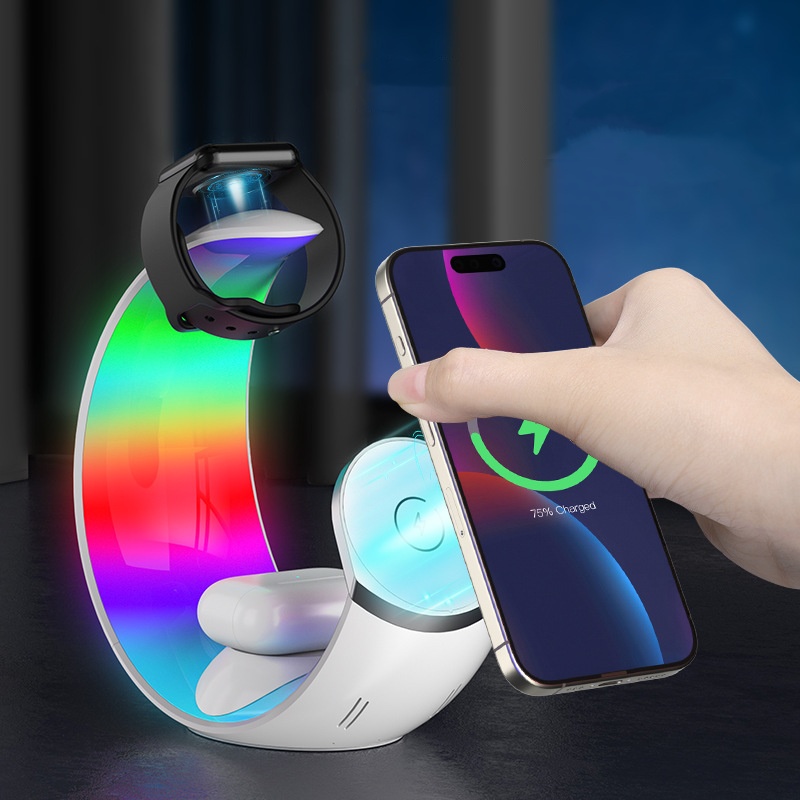 4-in-1 Wireless Magnetic Fast Charger iWatch AirPods Charging Station with Desk LED Lamp Night Light for iPhone 15 14 13 12