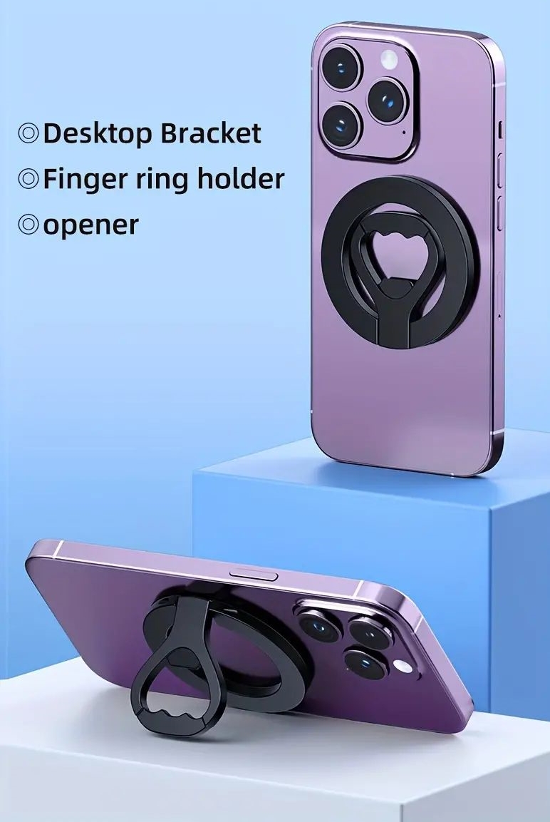 Unique Bottle Opener Design 2 in 1 Multifunctional Metal Magnetic Mobile Phone Holder,Smart Finger Ring with 360 Free Rotation