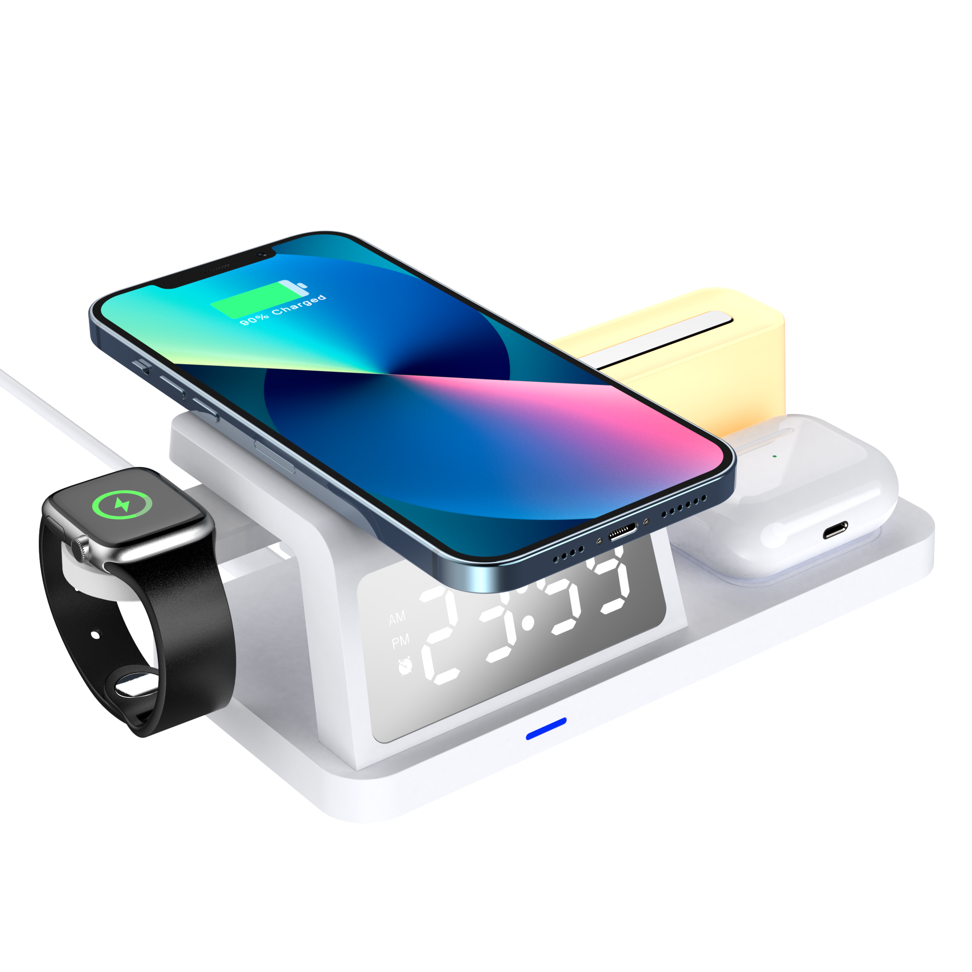 Fashion Multi-function 15W Magnetic Stand Desk Lamp with Alarm Clock Wireless Charger for Mobile Phones Smart Watches Earphones