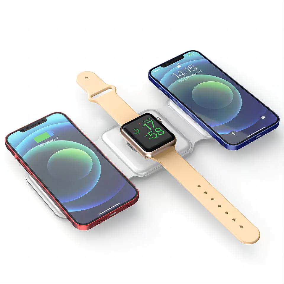 Smart 3 in 1 Wireless Magnetic Foldable Charging Station Stand 15W Fast Wireless Charging Pad for iPhone AirPods Apple Watch