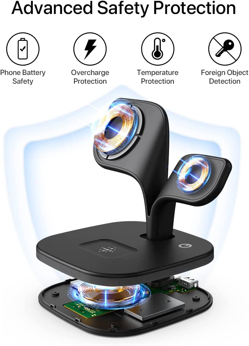 5 in 1 multi 15W magnetic charging stand,fast wireless charger holder station for iphone,airpods,watch