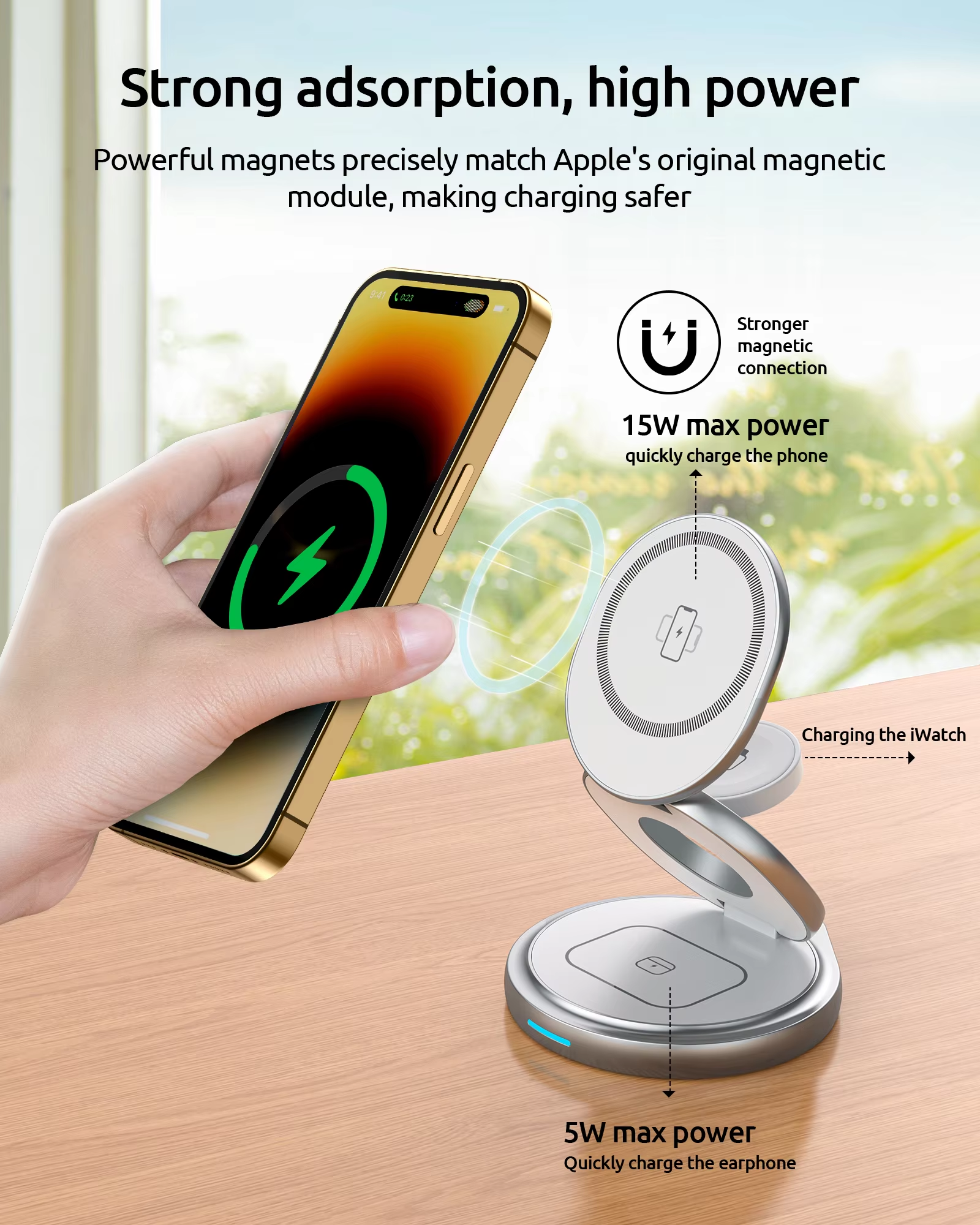 Zinc Alloy Fast Charging Magnetic 15W Foldable Charging Dock 4 in 1 Wireless Charger Stand Station for Iphone 11 12 13 Watch