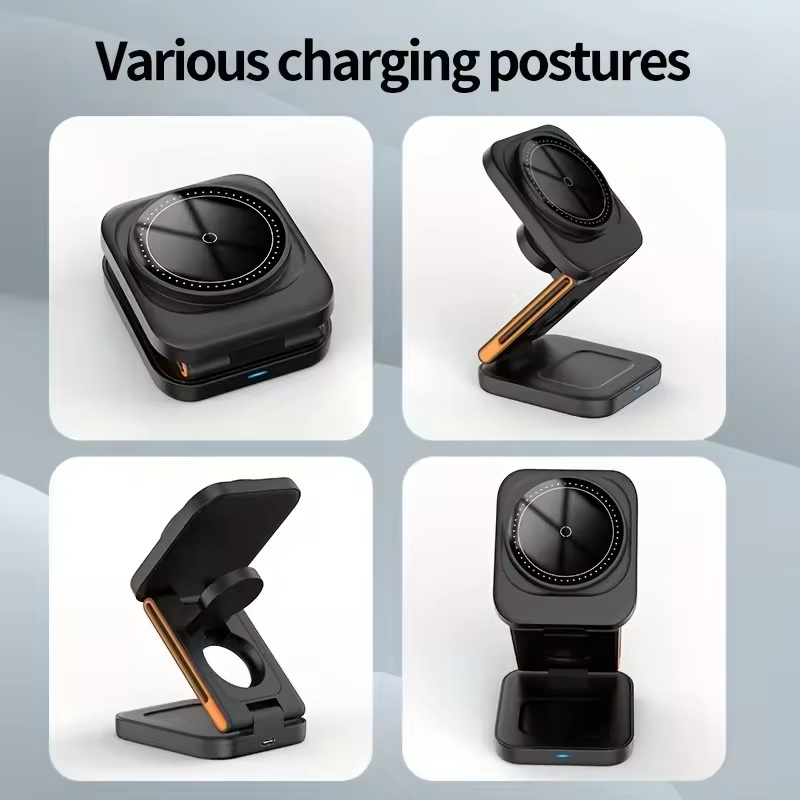 Foldable 15w Magnetic Wireless Charger 3 in 1 magnet station holder for iPhone 14 13 12 Pro Max for iwatch for airpods