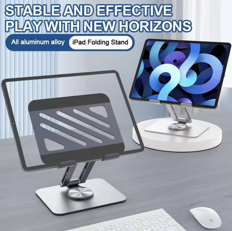 Ergonomic Notebook Bracket Metal Aluminum Desktop Stand Adjustable Tablet Holder Foldable 360 Rotating Tablet Stand