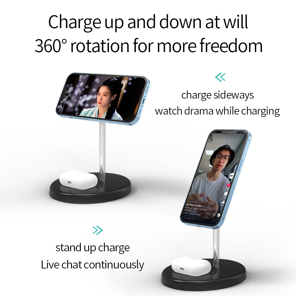 All in 1 Wireless Charger Stand Fast Charging Cell Phone Mobile Phone Holder Multi-function Magnetic Wireless Charger Station