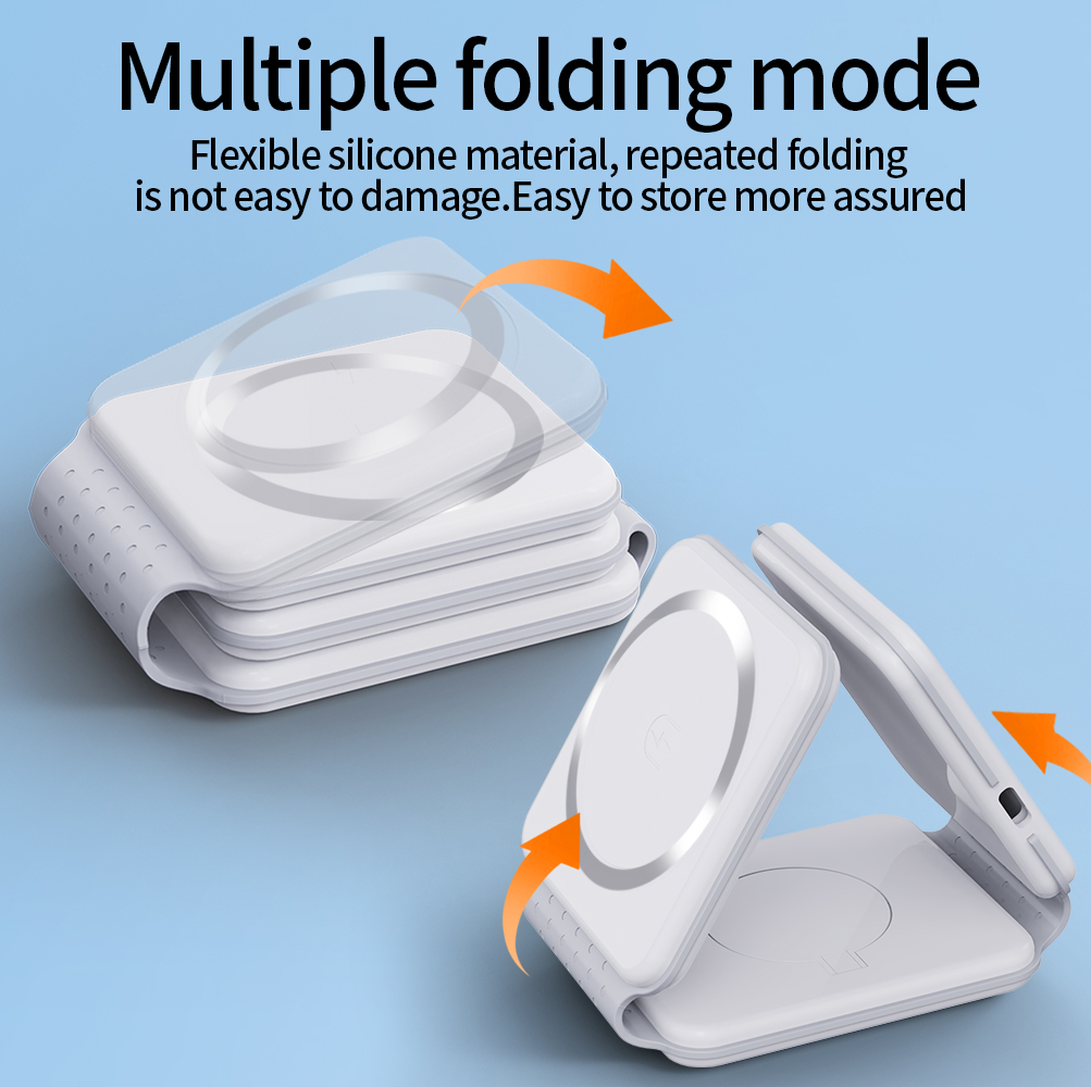 Foldable and Magnetic Wireless Charging Stand Wireless charger Station for Apple Watch, for AirPods and Phones 3 in 1
