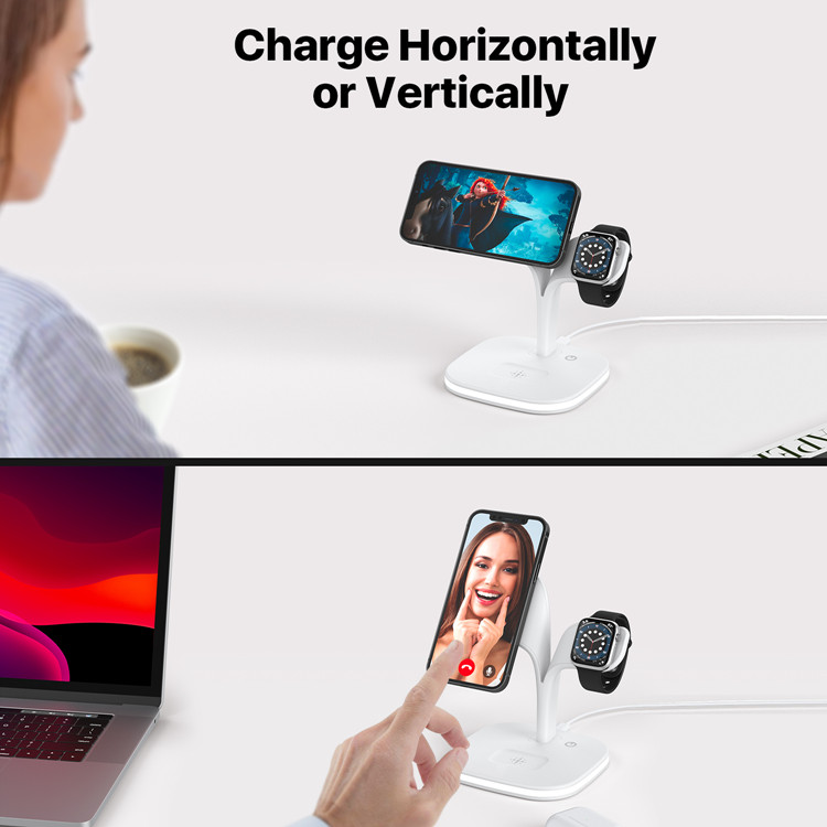 Best Quality 15W magnetic 3 in 1 fast wireless charger dock stand for iphone,iwatch,airpods with night lamp