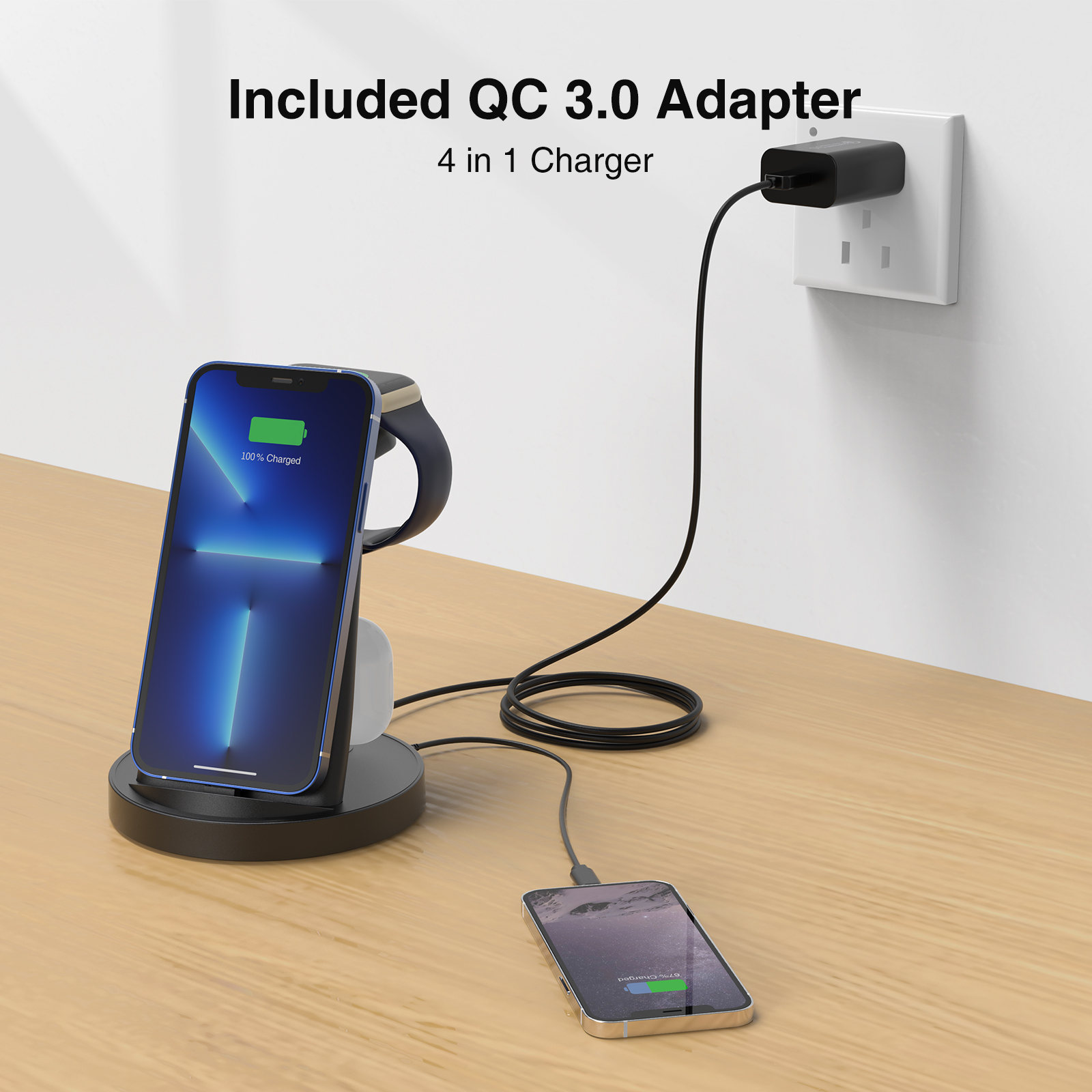 Smart portable 3-in-1 stand wireless charger holder station for apple multiple devices
