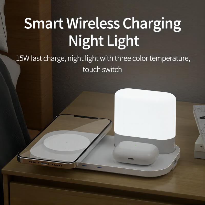 3 in 1 Wireless Charging Station Table Lamp Charger Stand with lamp Eye Protection Station Fast Smart Charging Multi Wireless