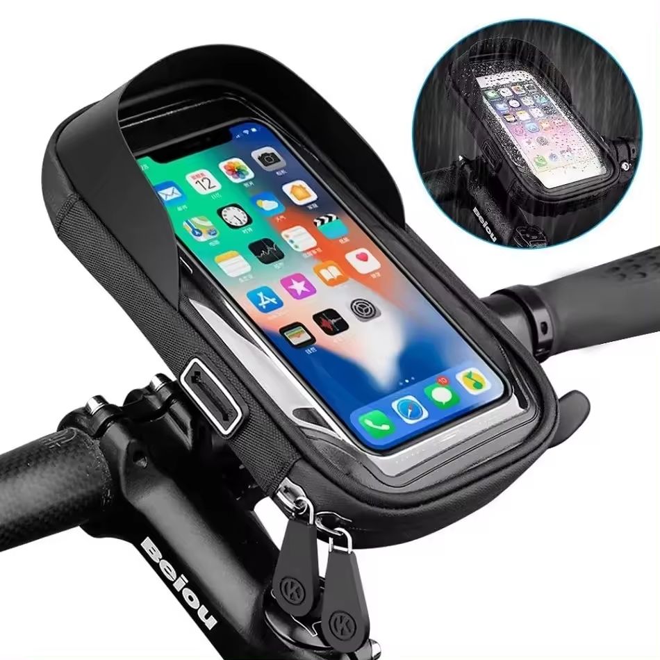 Waterproof Bike Front Frame Bag with Phone Holder - Convenient Cycling Storage Accessory - Keep Your Phone Safe While Cycling