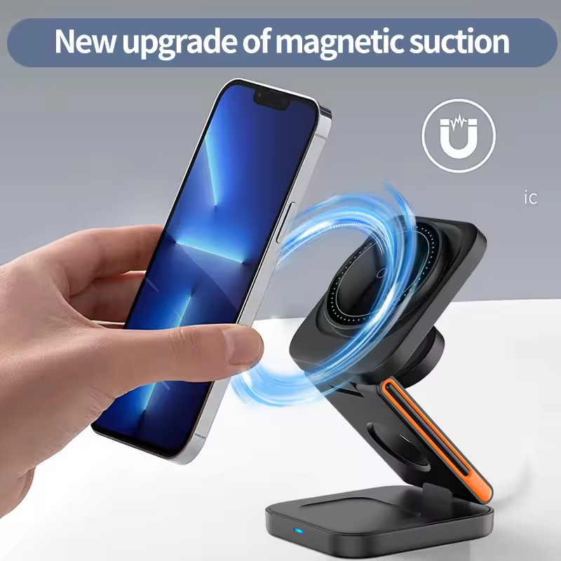 Foldable 15w Magnetic Wireless Charger 3 in 1 magnet station holder for iPhone 14 13 12 Pro Max for iwatch for airpods
