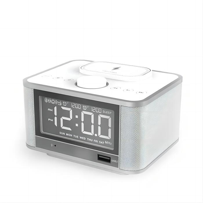 FM Radio Wireless Phone Charging Stand Alarm Clock BT Speaker with LED Display Dual Alarm Digital Desktop Table Clock Office