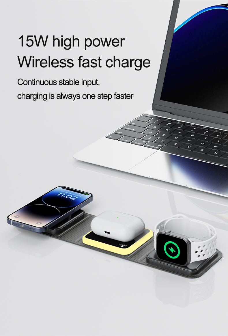 3 in 1 Foldable Wireless Charger Magnetic Fast Wireless Charging Pad Compatible For iPhone 15/Max/14 Apple Watch AirPods Pro