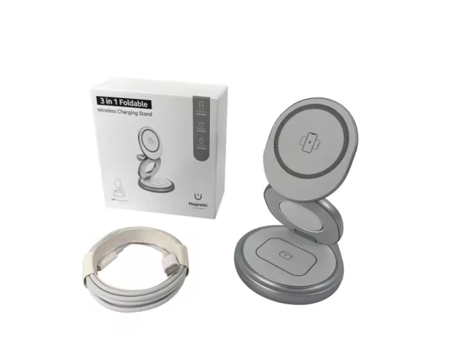 Zinc Alloy Foldable Charging Station 360 Flexible Rotation Desktop Magnetic 3in1 Wireless Charger Mobile Phone Holder