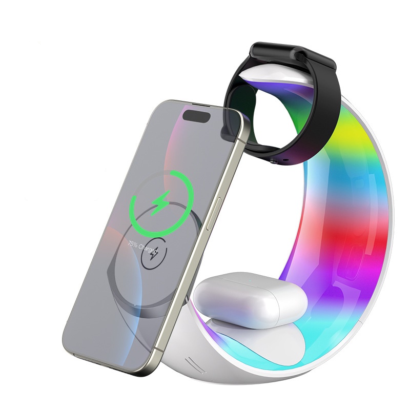 New 30W Magnetic Universal Night Light LED Cellphone Fast Charging Metal Stand Multi-function 4 in 1 Wireless Phone Charger
