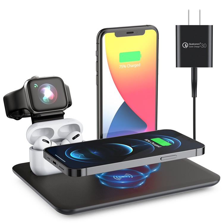 Best seller detachable black multi 15W wireless charger stand dock all in one charging station for Apple and Android
