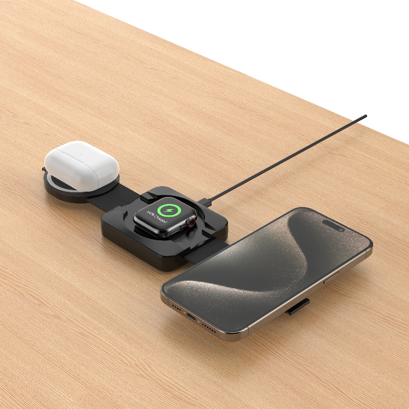 Folding Multi Device Charging Station 3 in 1 Wireless Charger 15W Portable Wireless Magnetic Charging Stand 2024