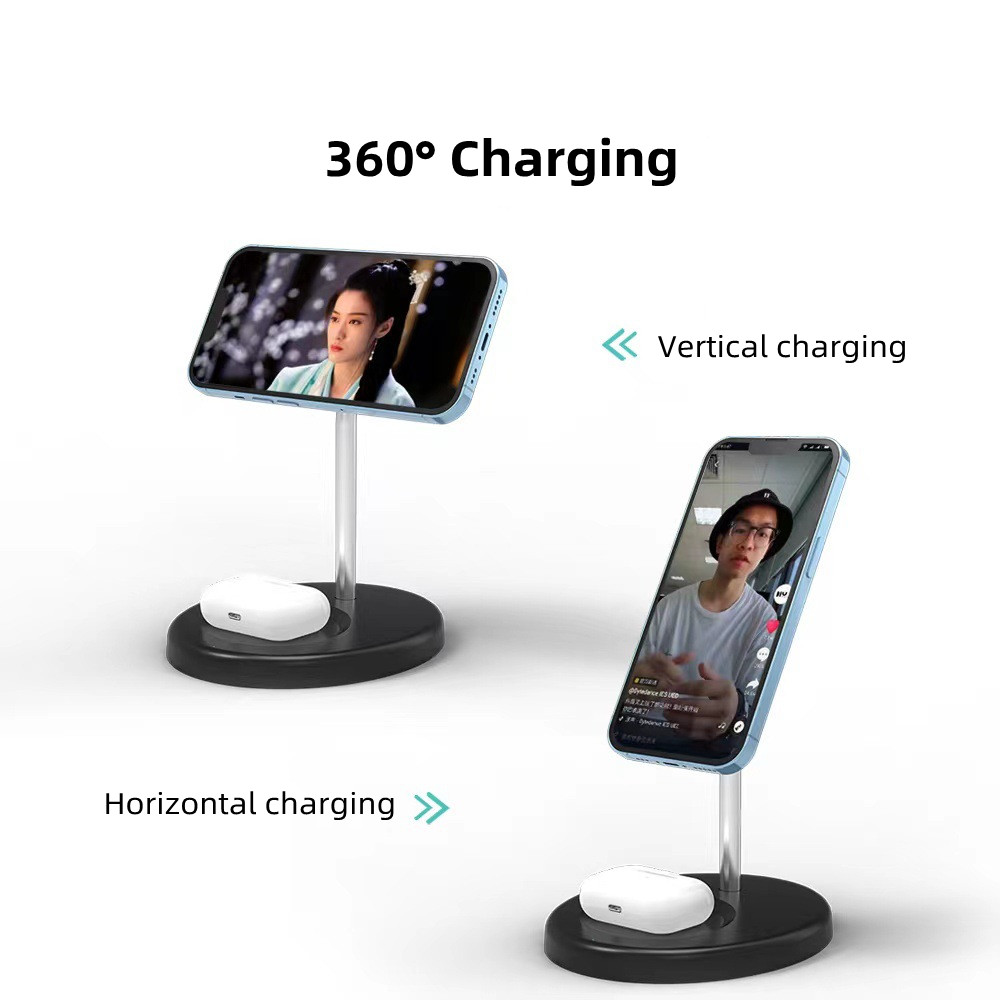 Good Price 2 in 1 Magnetic Wireless Charger Stand for iPhone 15W Fast Wireless Charging Station