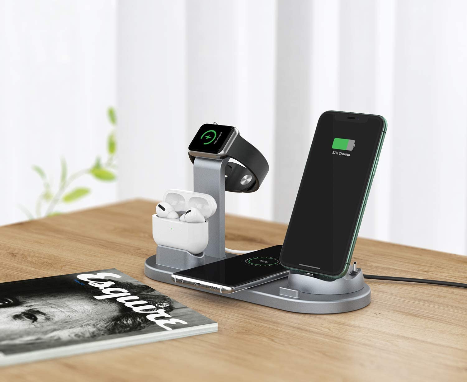 6 In 1 15W Fast Charging Stand Charging Dock Earphone Watch Mobile Phone Smart Wireless Charger for iPhone Samsung Android
