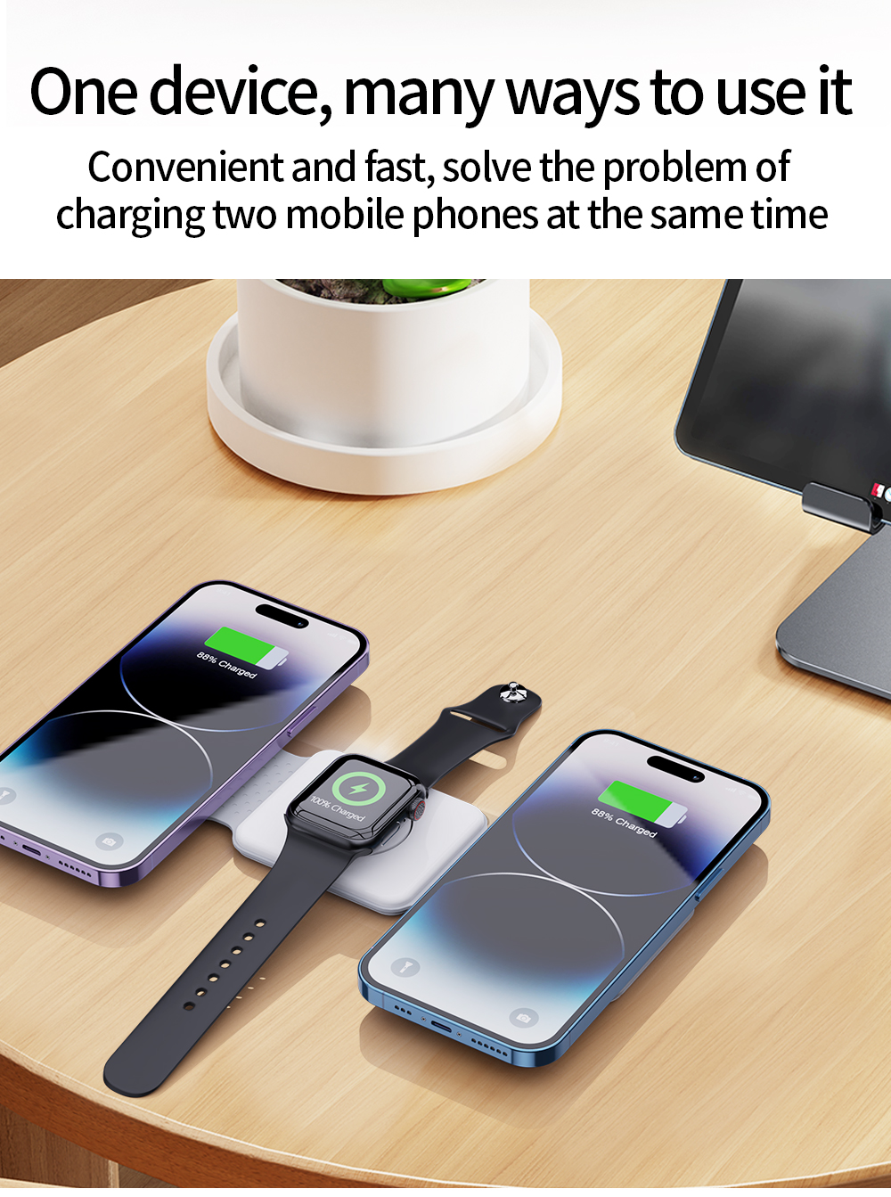 Foldable and Magnetic Wireless Charging Stand Wireless charger Station for Apple Watch, for AirPods and Phones 3 in 1