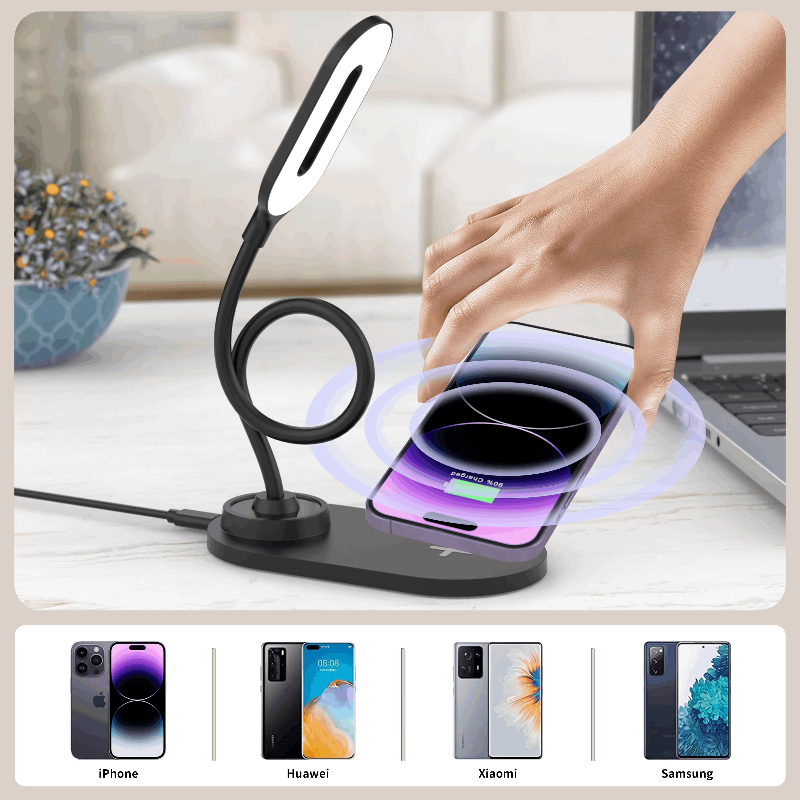 15W LED Modern Bed Side Lamp Table with Wireless Charger Eye Protect Light USB Folding Wireless Charging Table Lamp