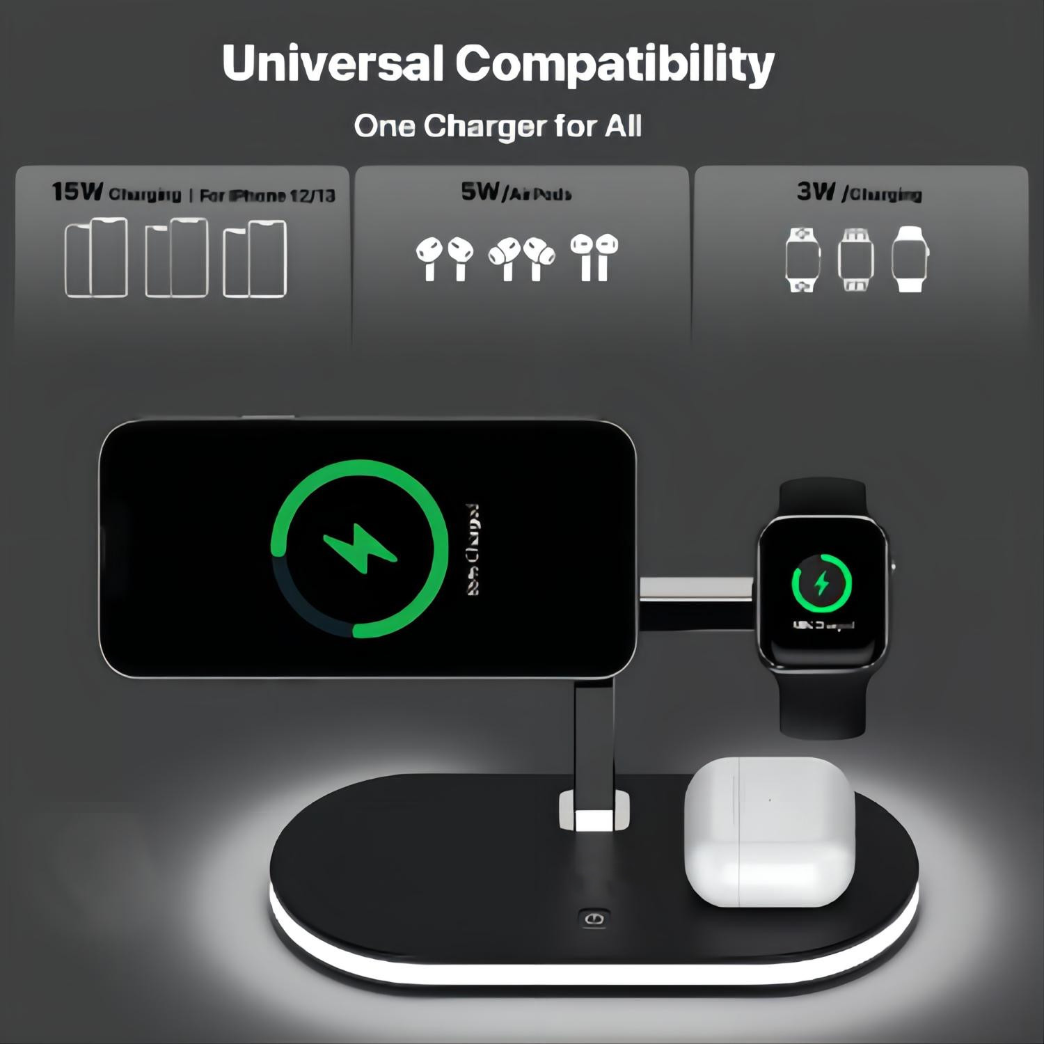 Quality Metal Magnetic Wireless Charger Stand 3 in 1 Fast Wireless Charging Station for Apple Product Charger Station