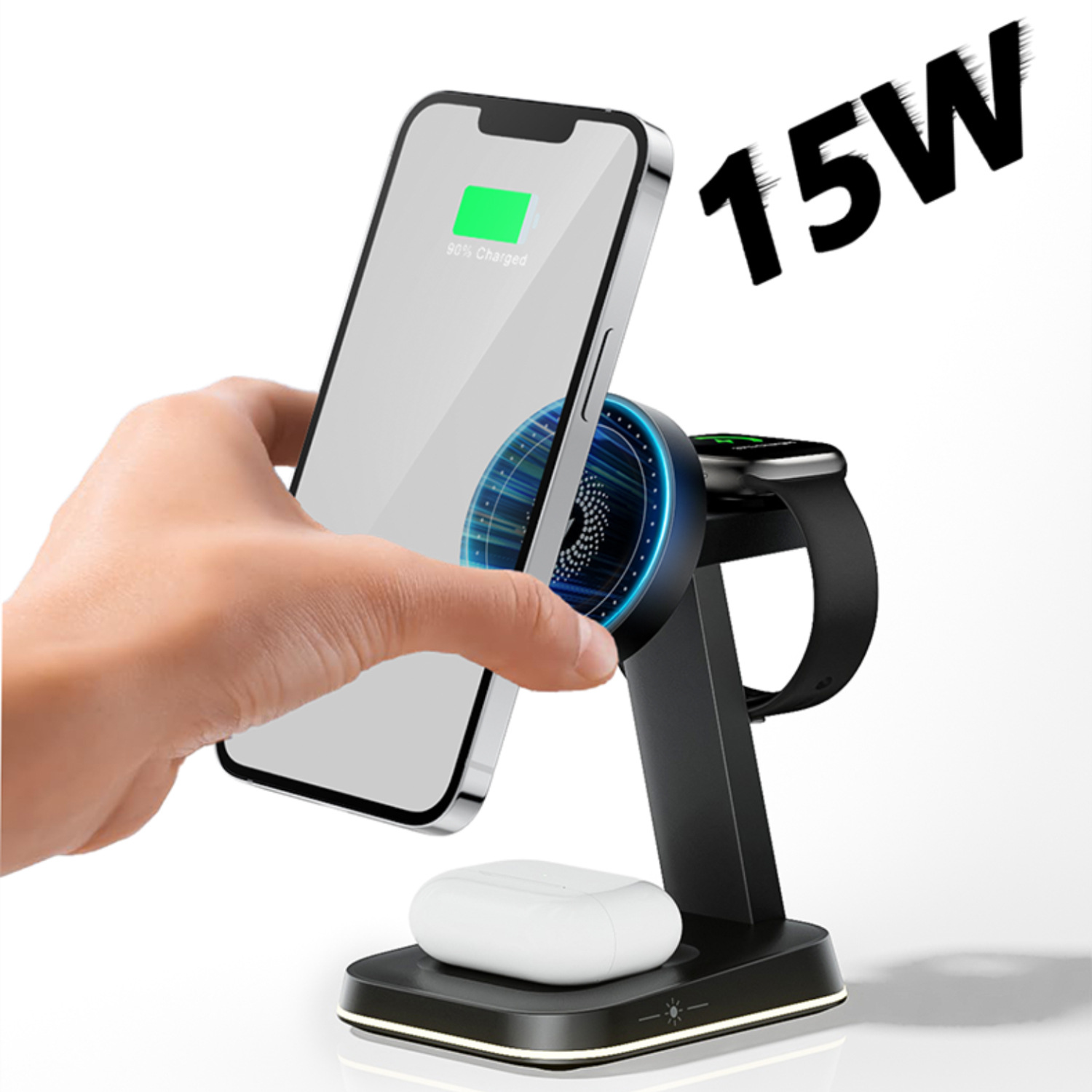 15W 3 in 1 Fast Charging Station Magnetic Wireless Charger Stand For iPhone 12 13 14 15 Pro Max for Apple Watch 8 7 for Airpods