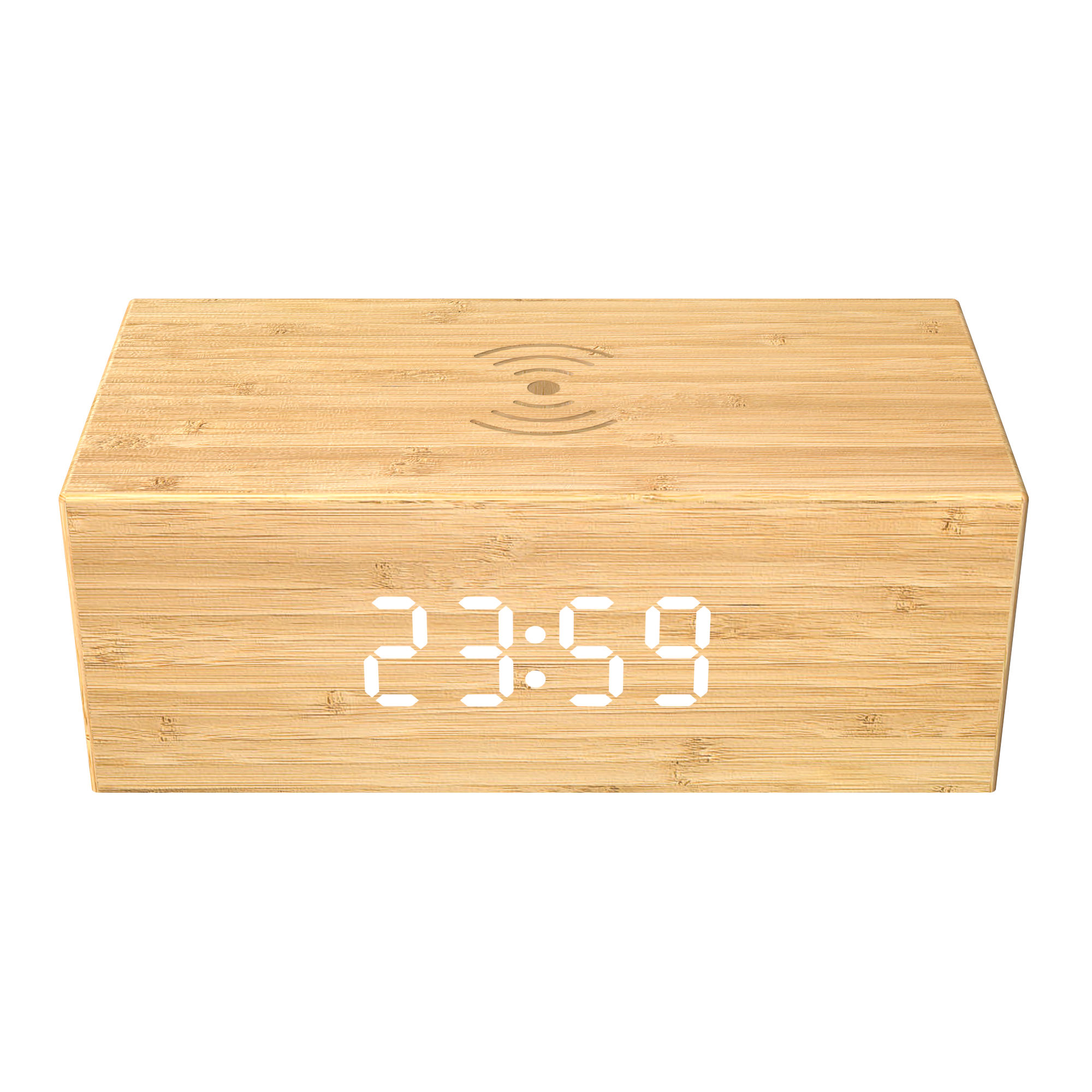Bamboo Phone Charging Alarm Clock Digital Display Wooden Fast Wireless Charge Station Phone Charger