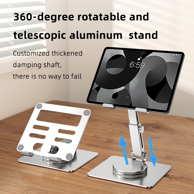 360 Degree Rotation Tablet Desk Holder Telescopic Height Adjustable Stable Aluminum Alloy Desktop Holder Foldable Laptop