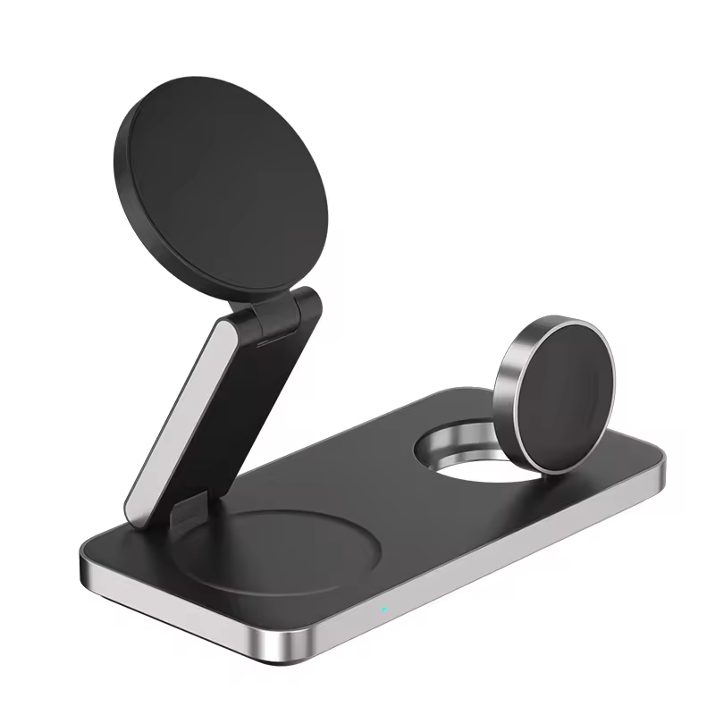 3in1 Folding Aluminum Wireless Charger Portable Magnetic 15W Fast Wireless Charging Pad for iPhone iWatch etc