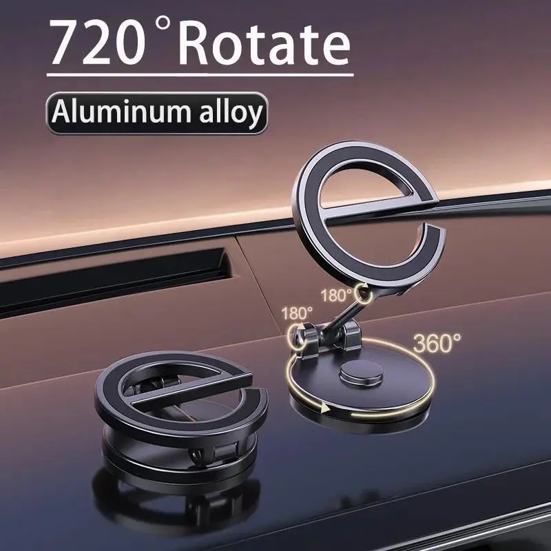 Aluminum Strong Magnet 720 Degree Mini Car Mobile Phone Mount Magnetic Dashboard Phone Holder for iPhone Foldable Black