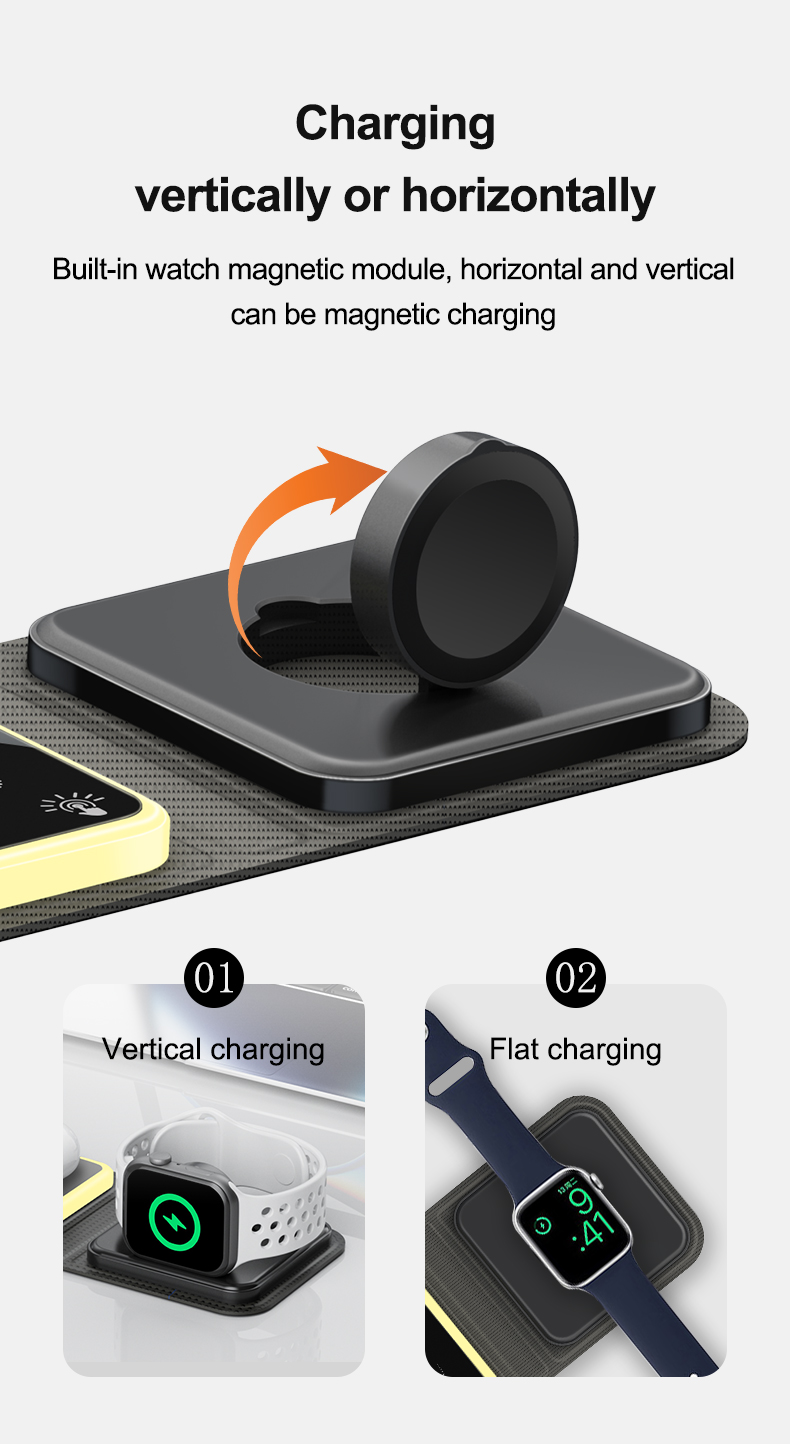 3 in 1 Foldable Wireless Charger Magnetic Fast Wireless Charging Pad Compatible For iPhone 15/Max/14 Apple Watch AirPods Pro
